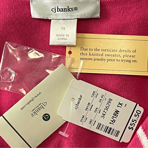 CJ Banks Pink Spring Cardigan Size 1X Argyle Diamond Easter Sweater Whimsy NEW - Picture 6 of 11
